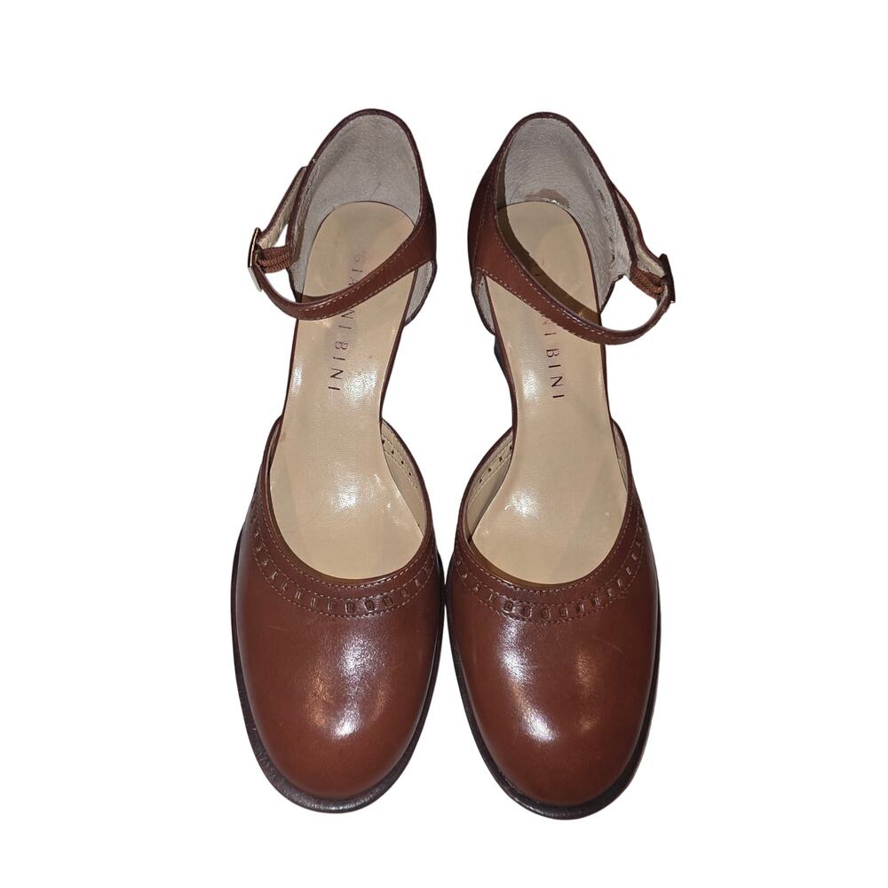Gianni Bini Brown Leather Mary Jane Wedges 8M
